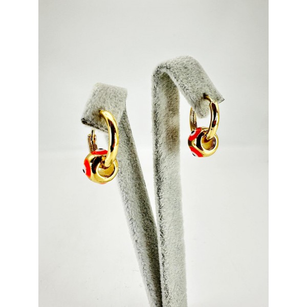 Gold Turuncu Nazar Boncuklu Küpe